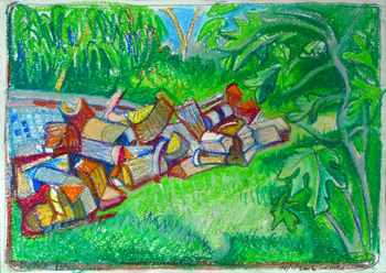 Woodpile and figtree painting
